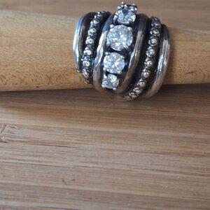 Women's sterling Silver cigar band rhinestone ring